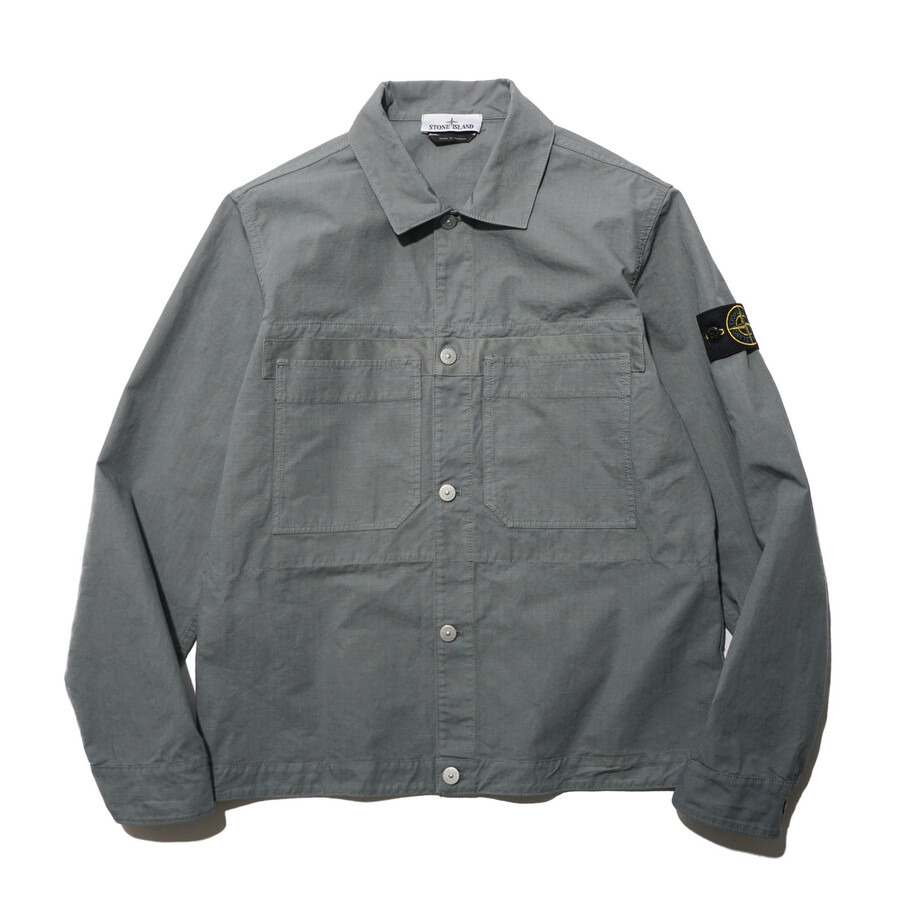 Stone Island Men's Grey Green Cotton Ripstop Shirt - 5