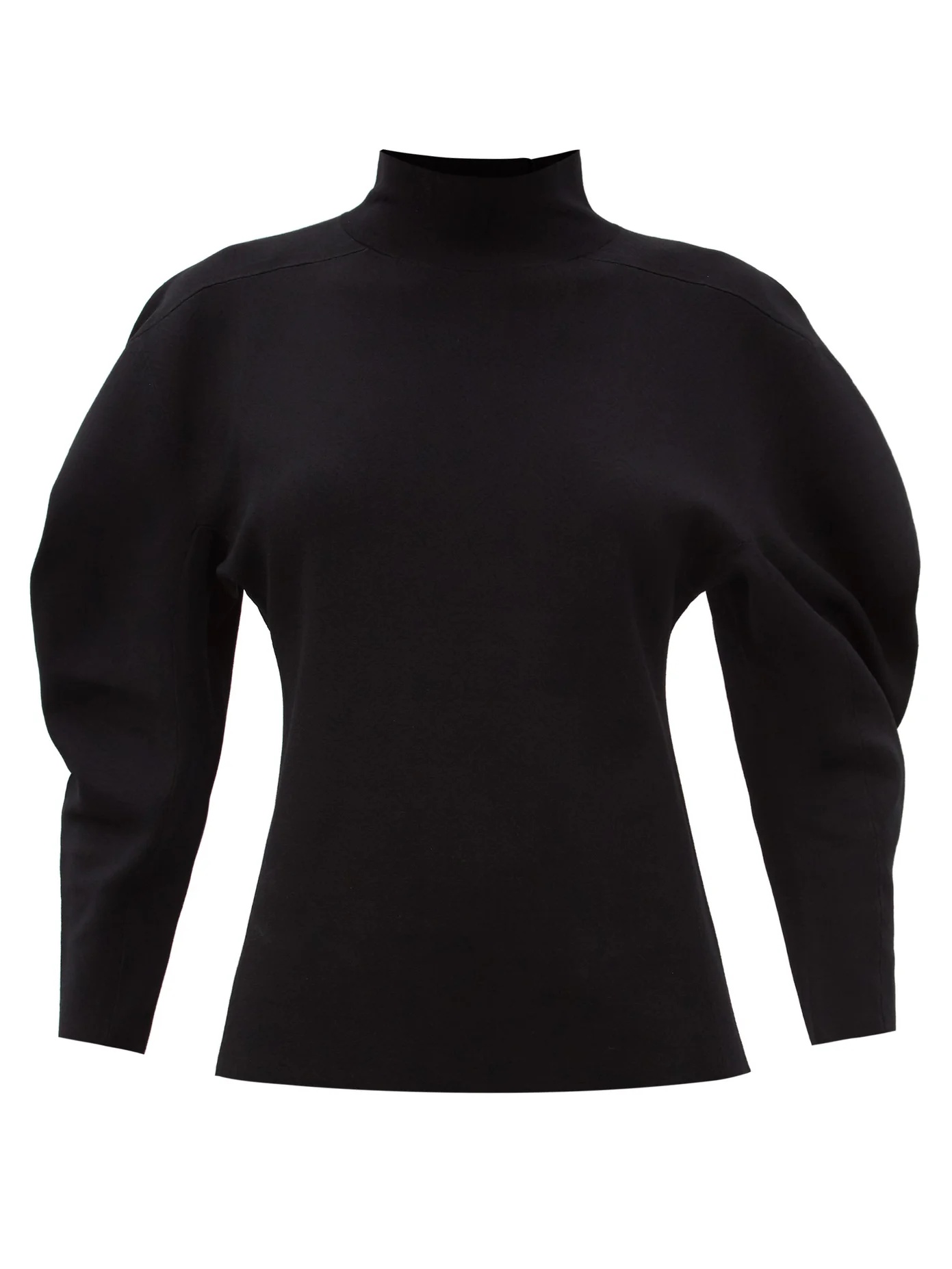 High-neck puffed-sleeve sweater - 1