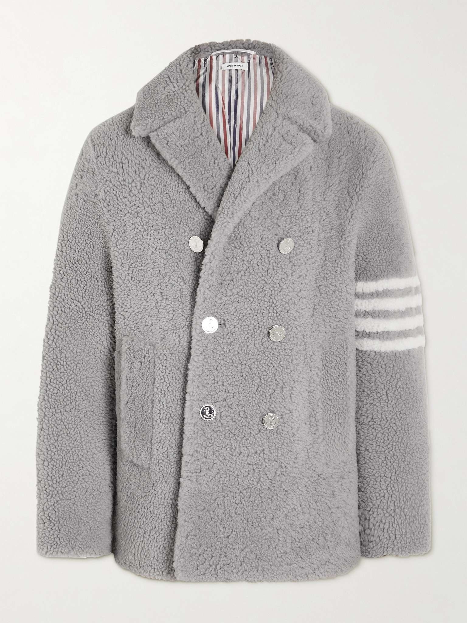 Double-Breasted Striped Shearling Peacoat - 1