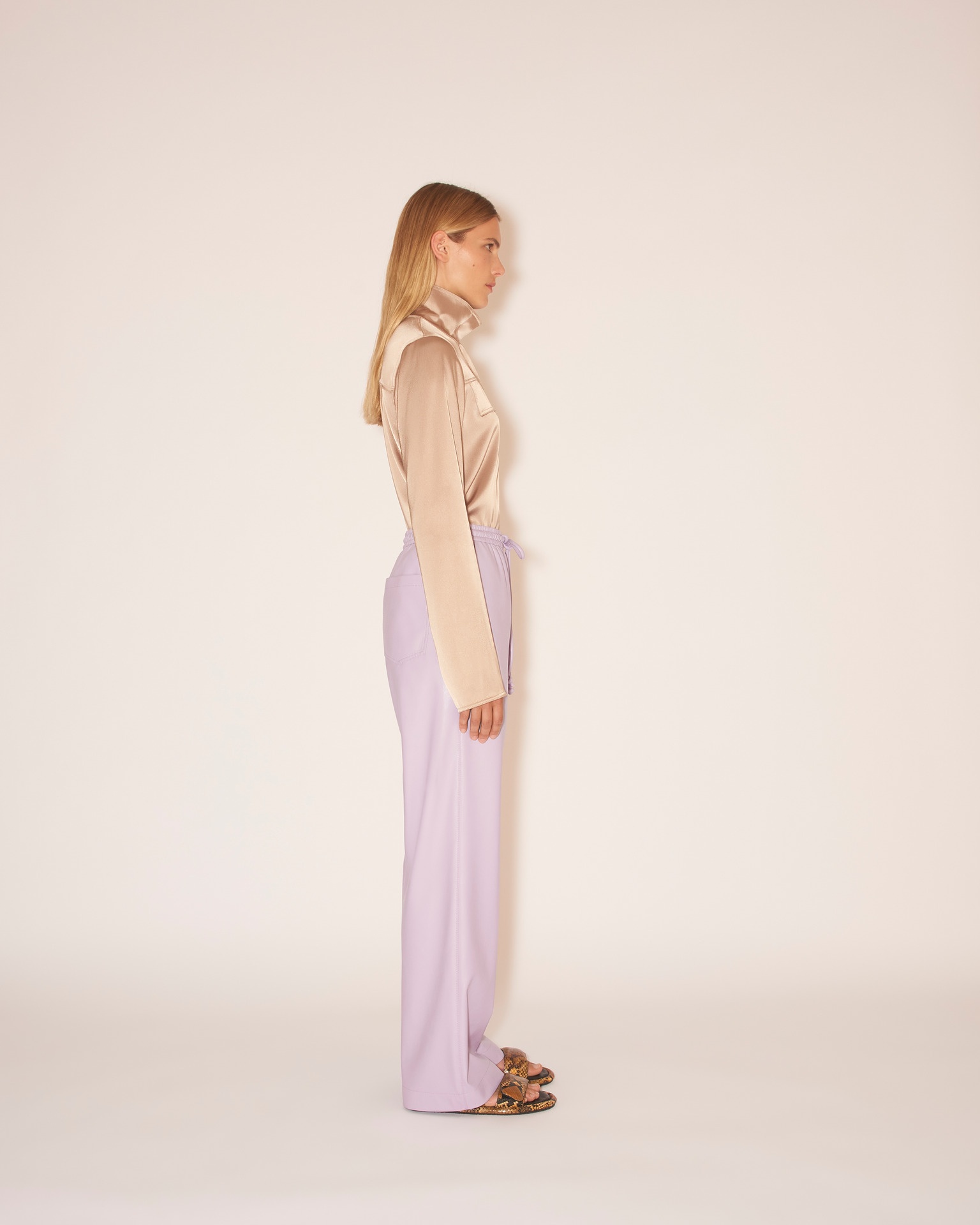 CALIE - OKOBOR™ alt-leather drawstring waist trousers - Lilac - 3