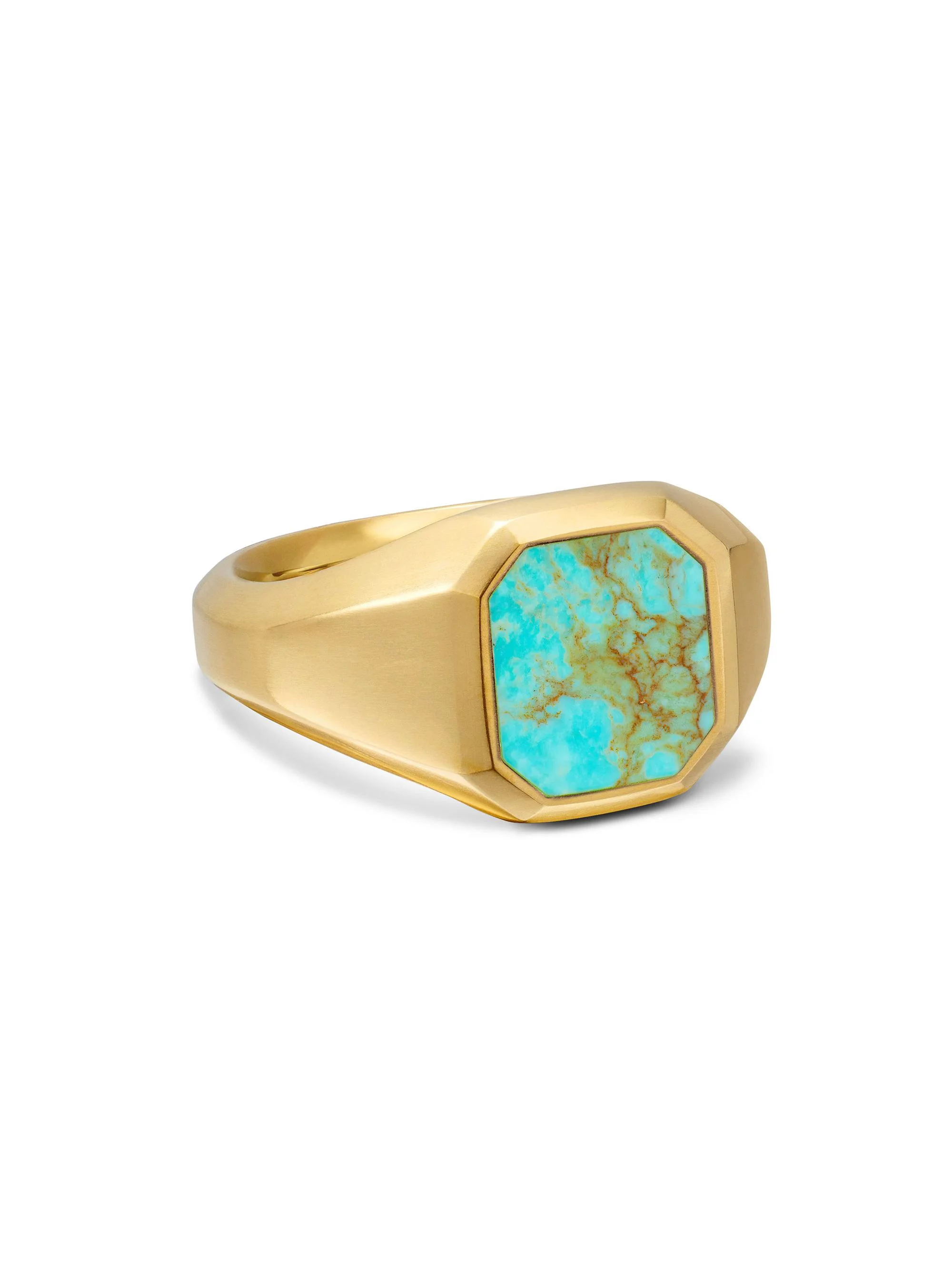Men's Streamline Signet Ring in 18K Yellow Gold - Turquoise - 1