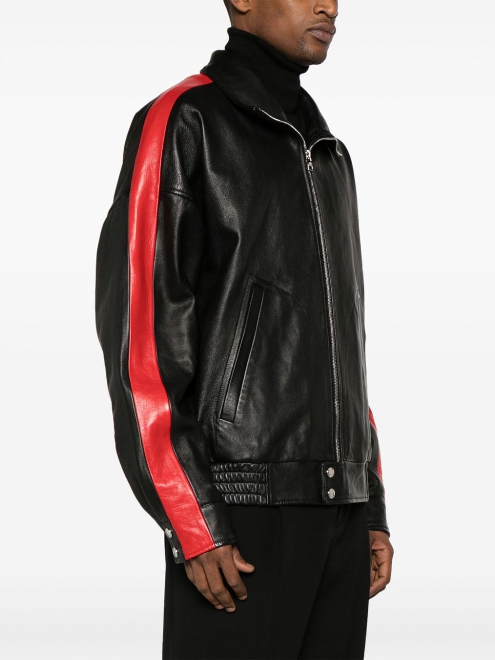 striped leather Biker jacket - 3