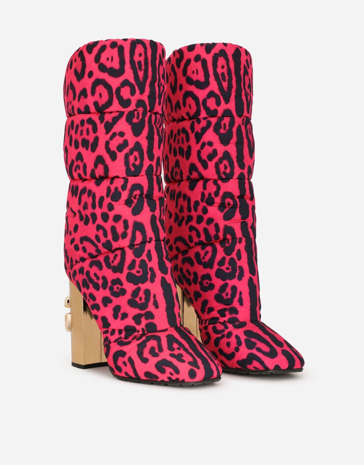 Leopard-print quilted nylon boots with fuchsia base - 2