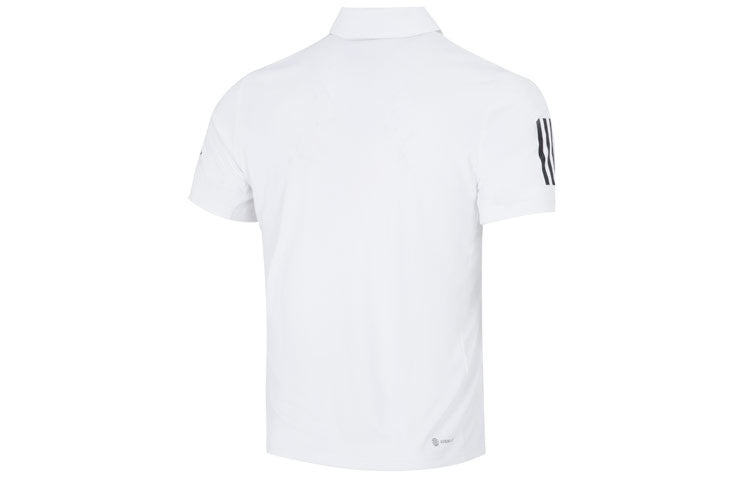 adidas Solid Color Stripe Tennis Athleisure Casual Sports Short Sleeve Polo Shirt White HF1815 - 2