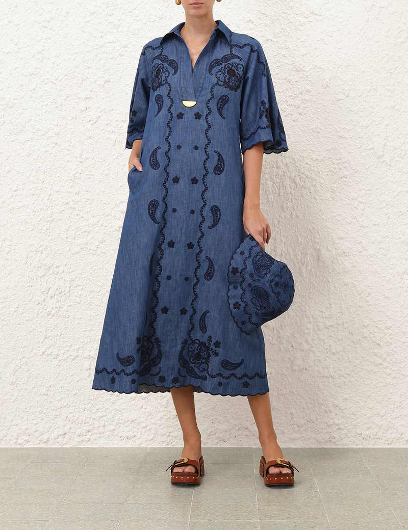 Zimmermann ASTER EMBROIDERED DENIM MIDI outlook