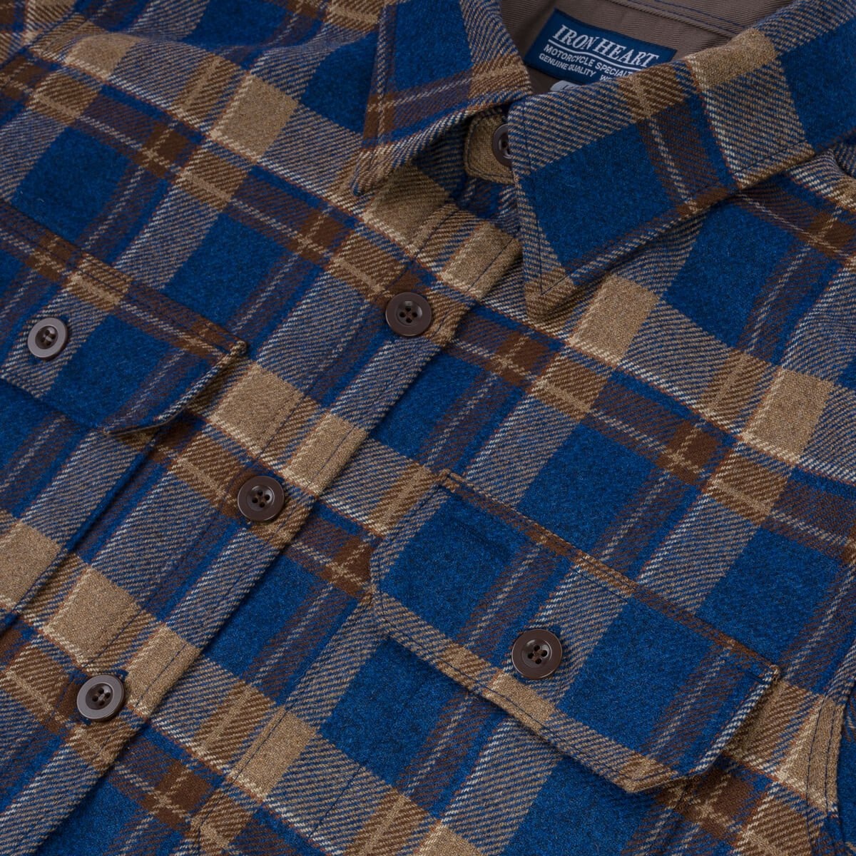 IHDR-434-DTC 14oz Fox Brothers® West Of England Devon Twill Check Flannel CPO Shirt - Blue - 8