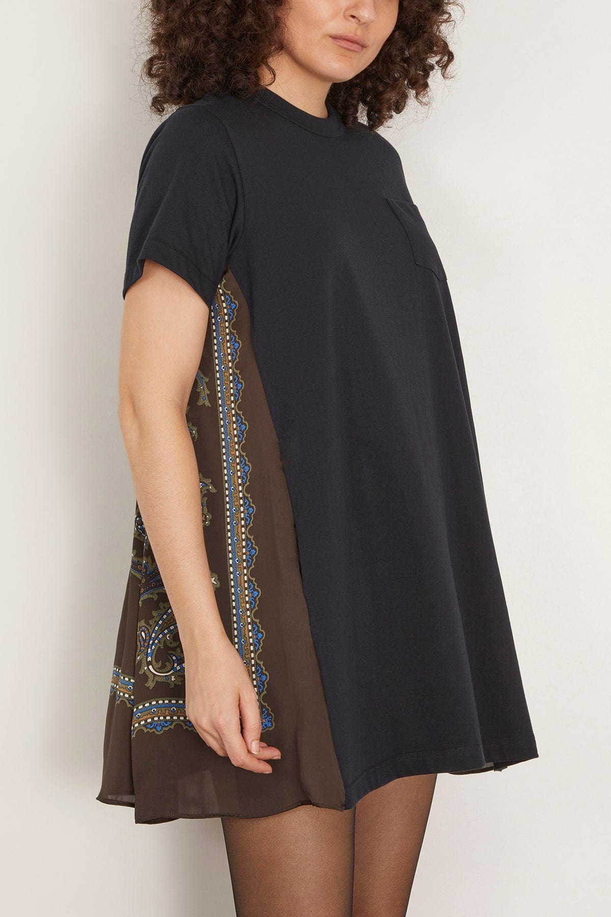 Paisley Print Cotton Jersey Dress in Navy/Khaki - 3