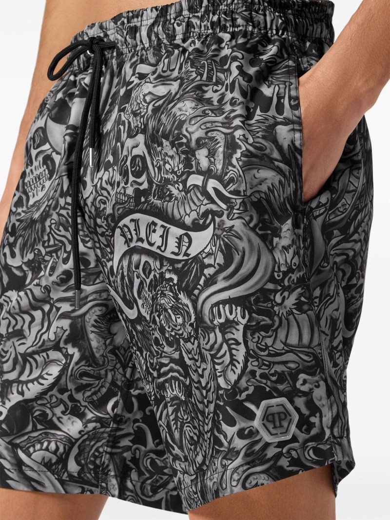 Tattoo-print drawstring 수영 반바지 5