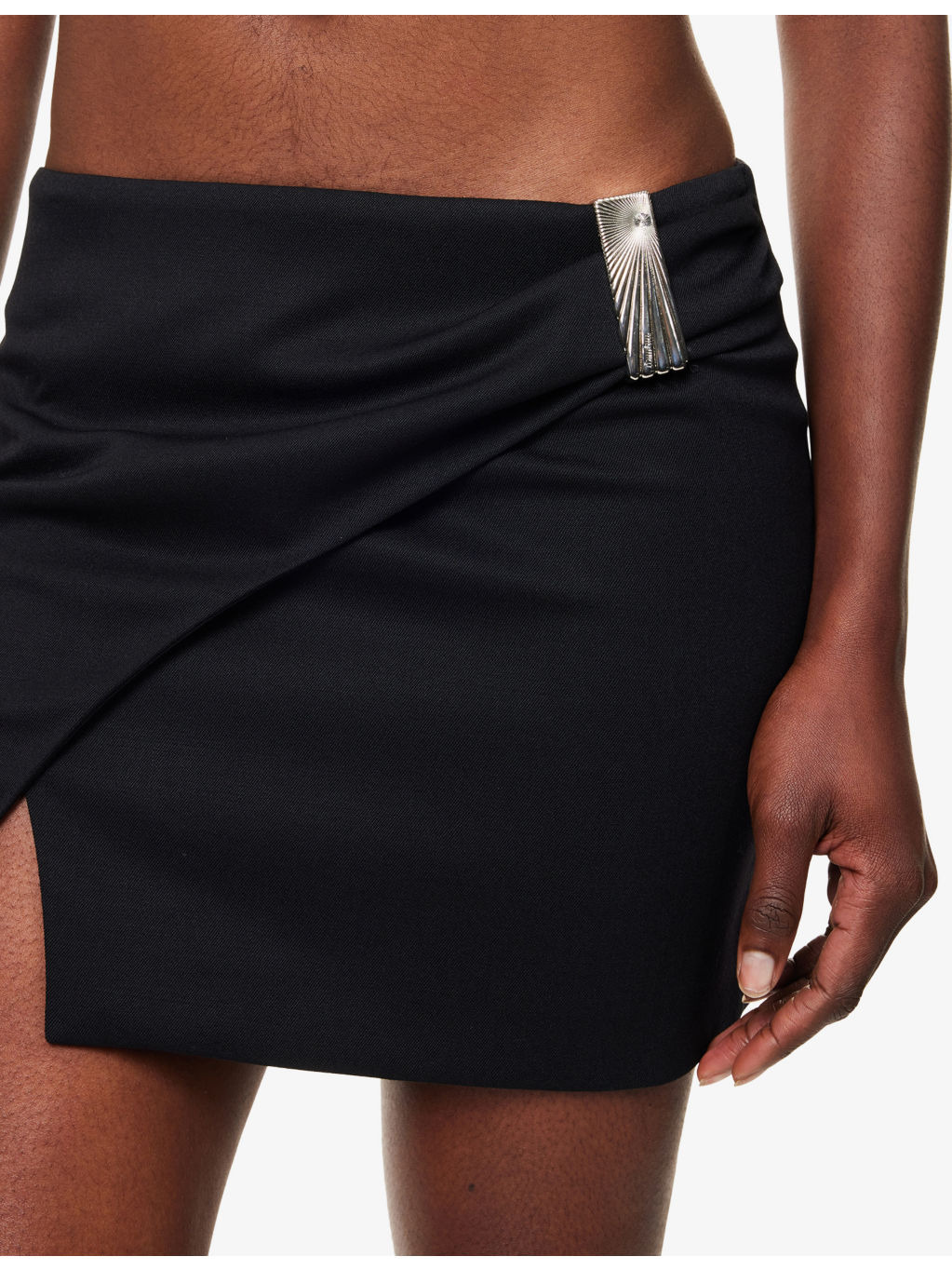 Wrap Midi-Waist Stretch-Wool Mini Skirt - 5