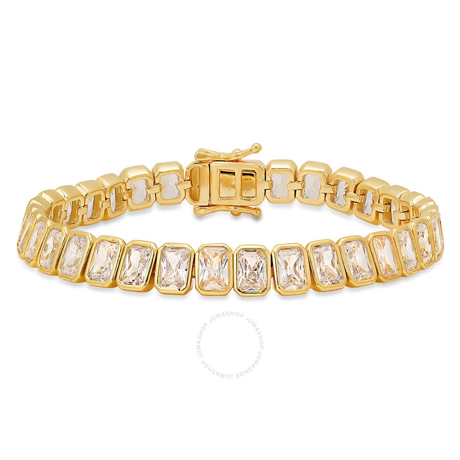 Kylie Harper - Kylie Harper 14k Gold Over Silver Bezel-set Emerald-cut CZ Tennis Bracelet - 1