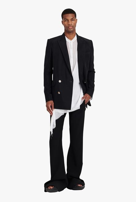 Black cuprammonium rayon blazer with double-breasted silver-tone buttoned fastening - 2