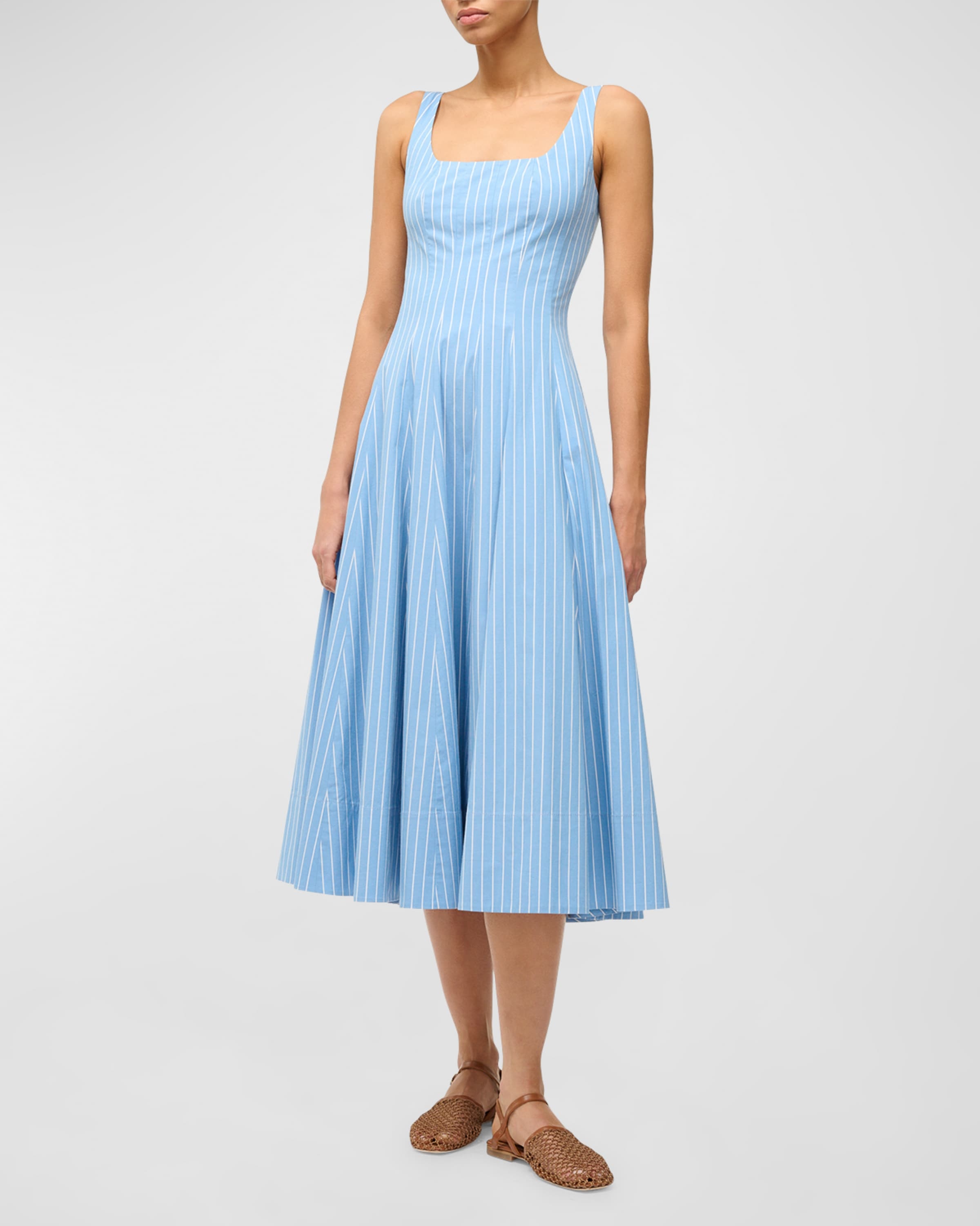 Wells Pinstripe Cotton Poplin Sleeveless Midi Dress - 1