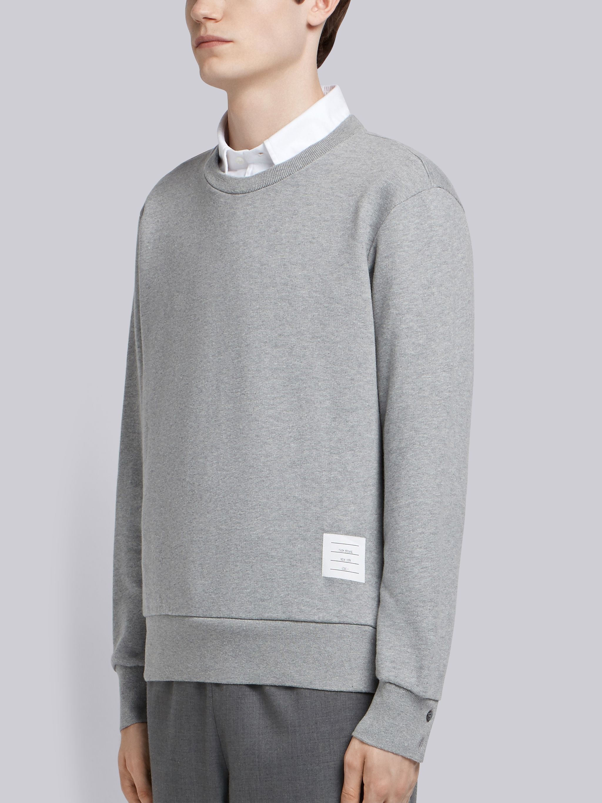 Light Grey Loopback Knit Center Back Stripe Crew Neck Pullover - 3