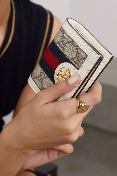 GUCCI Ophidia textured leather-trimmed printed coated-canvas wallet outlook