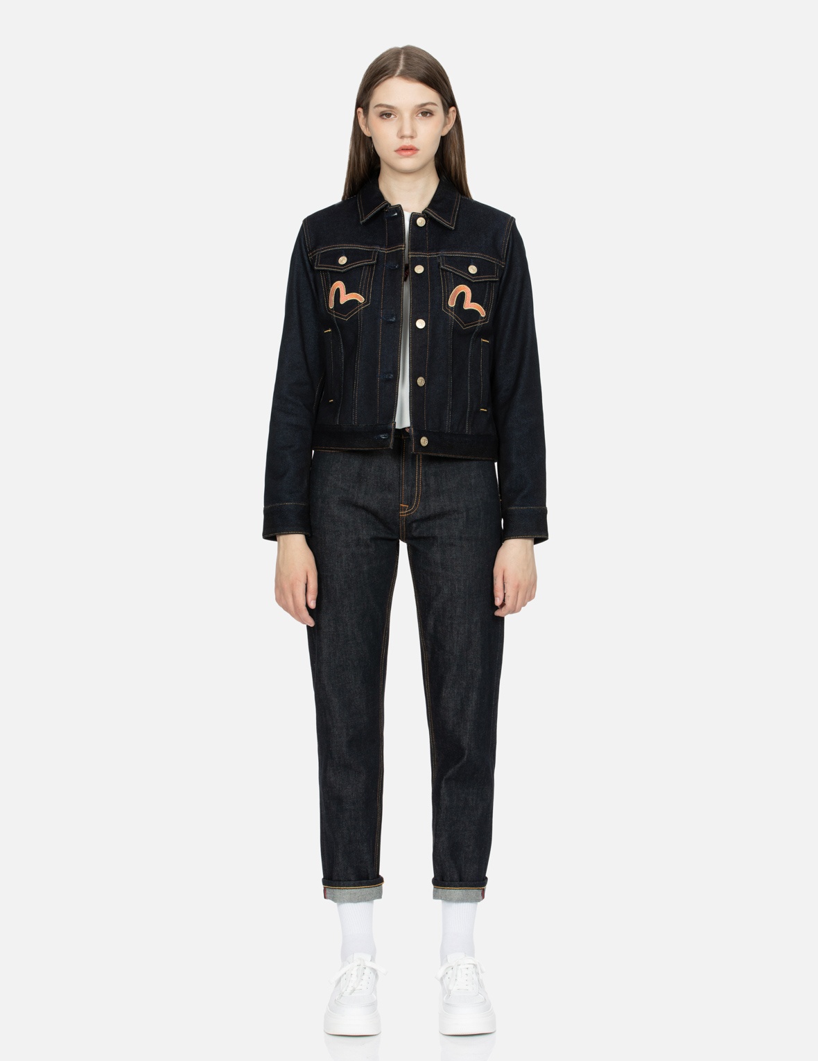 GOLDFISH AND FLORAL FLOW EMBROIDERY REGULAR FIT DENIM JACKET - 6