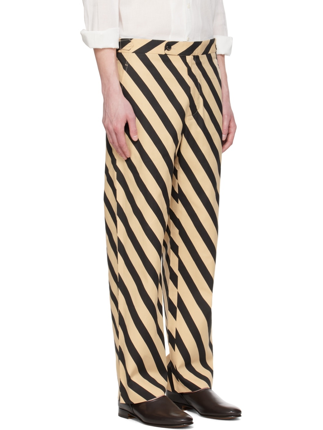Black & Beige Domino Stripe Trousers - 2