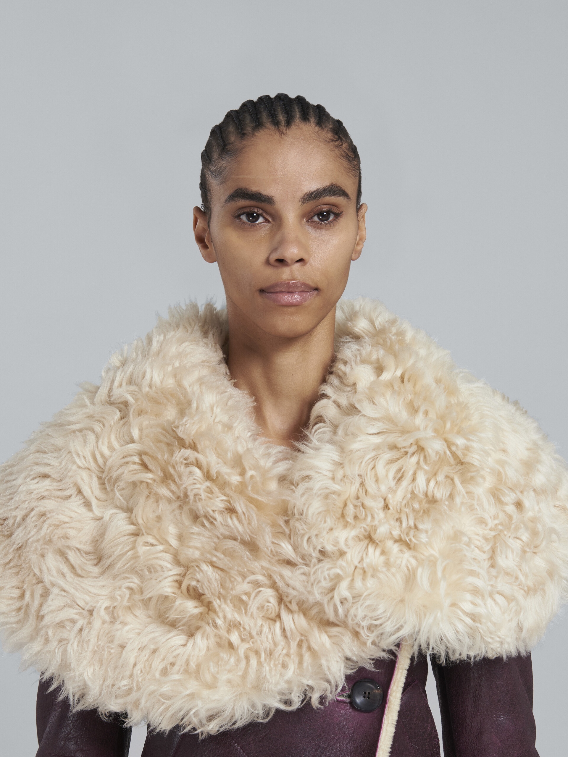 BURGUNDY SHEARLING COAT - 4