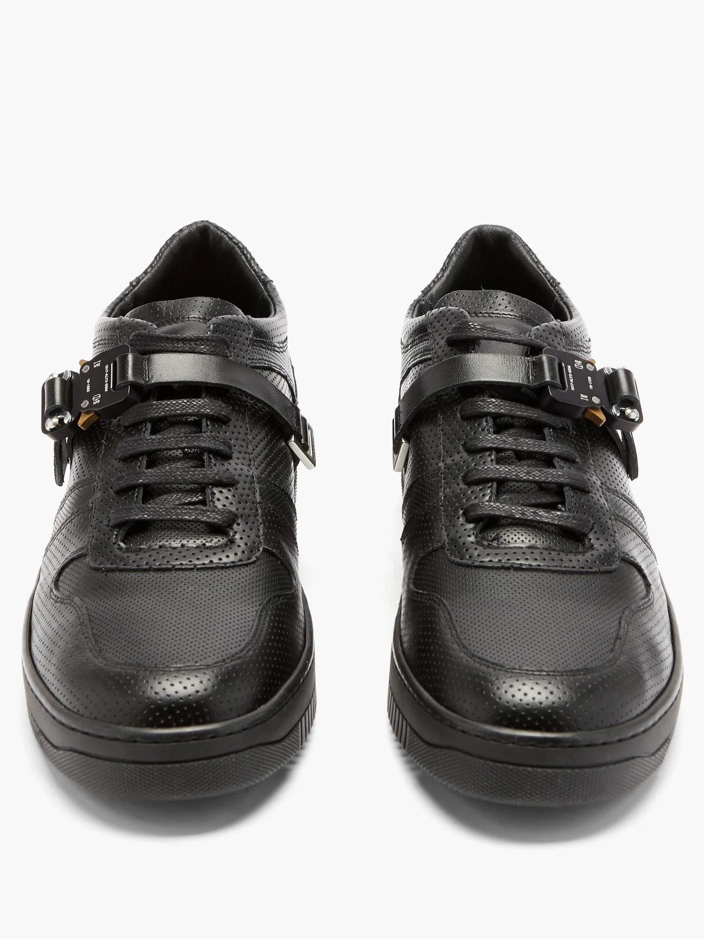 Rollercoaster-buckle perforated-leather trainers - 5