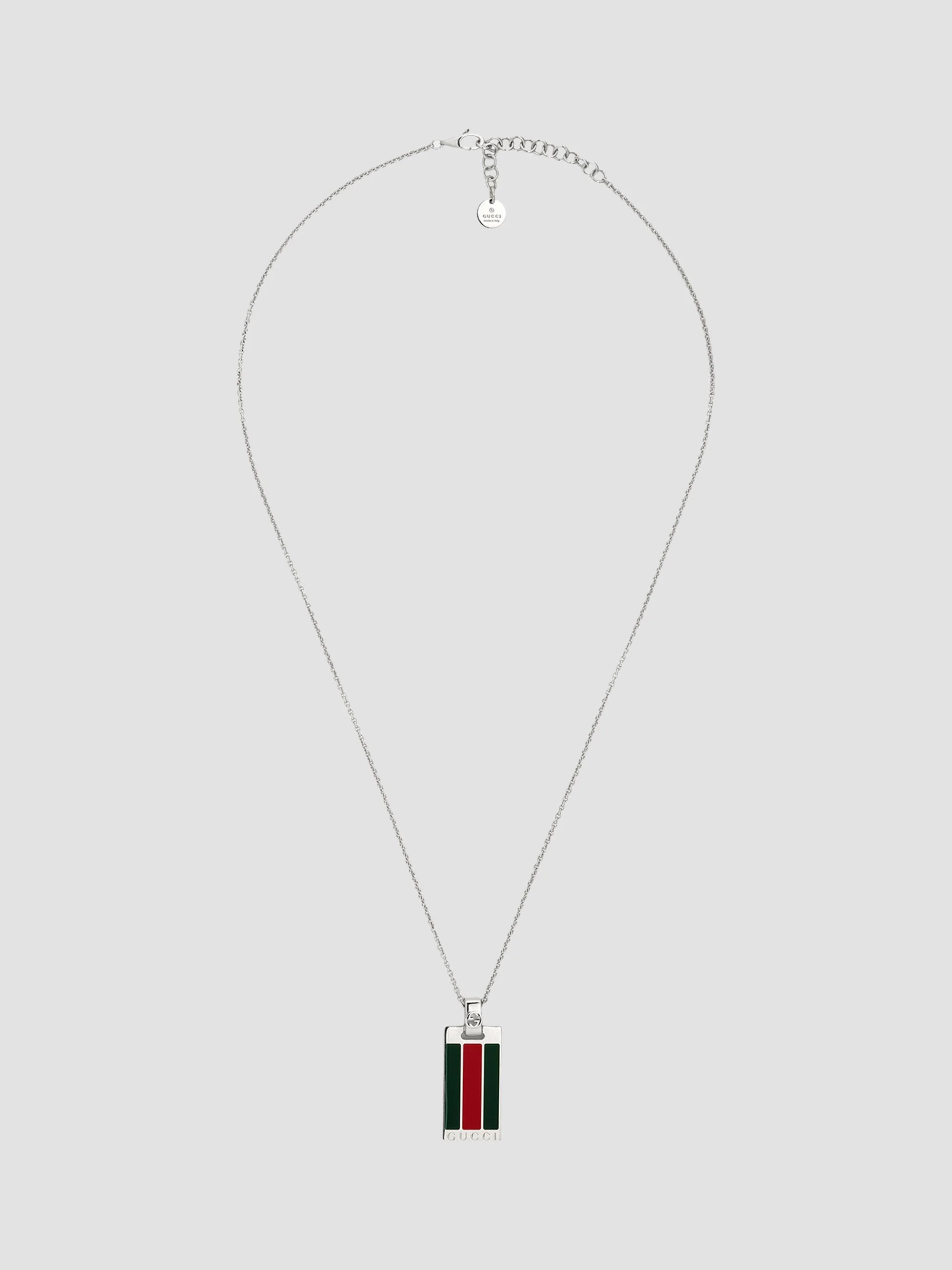 Men's Web Pendant Sterling Silver Chain Necklace - Silver Green Enamel - 1