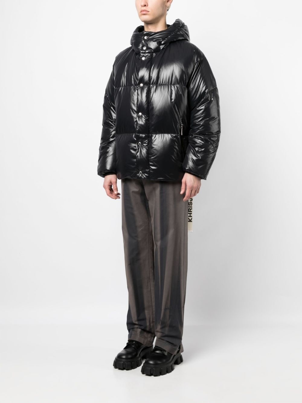 logo-tape detail hooded padded jacket - 3