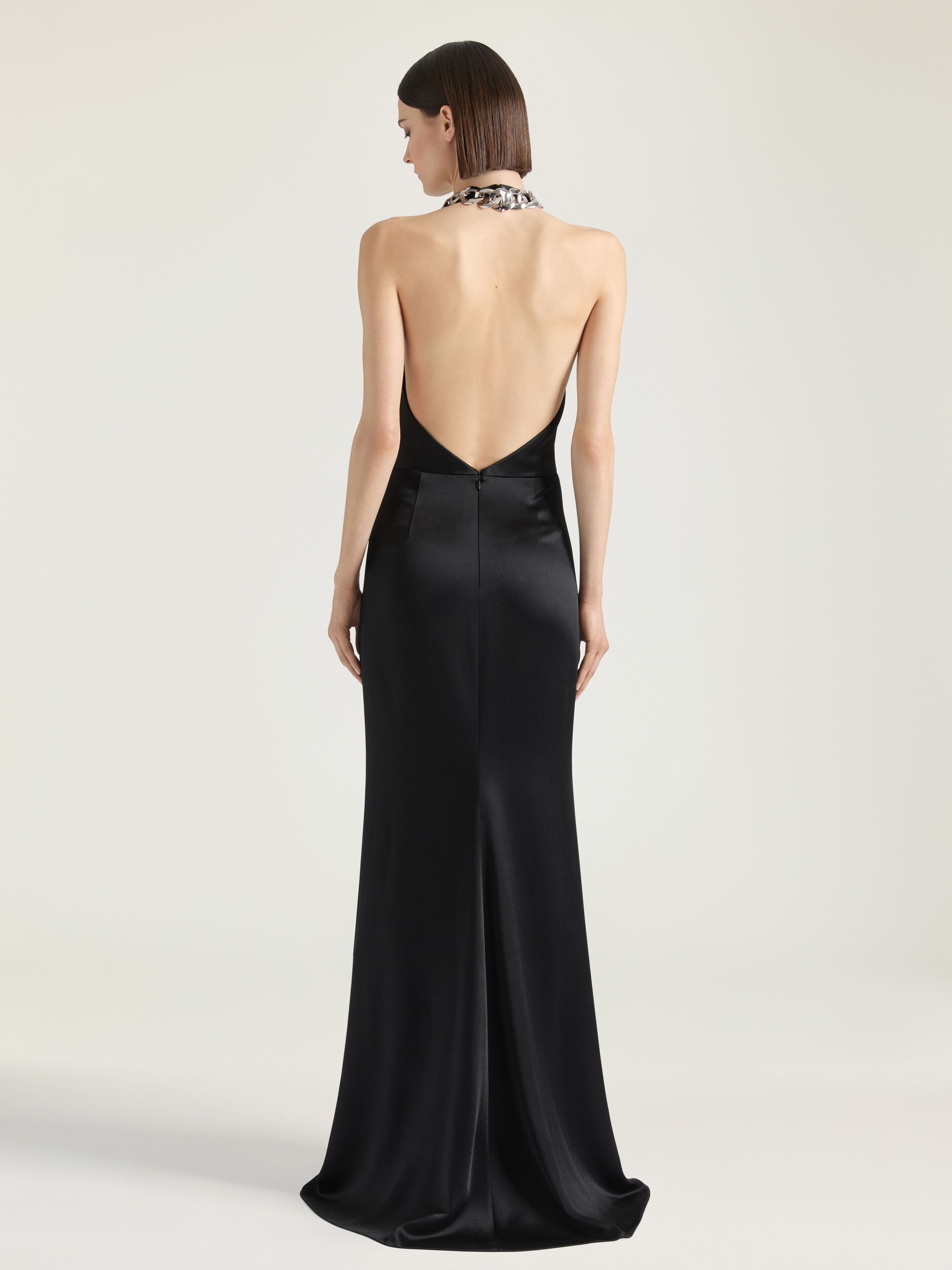 HALTER NECK DRESS IN CREPE AND SATIN - 4