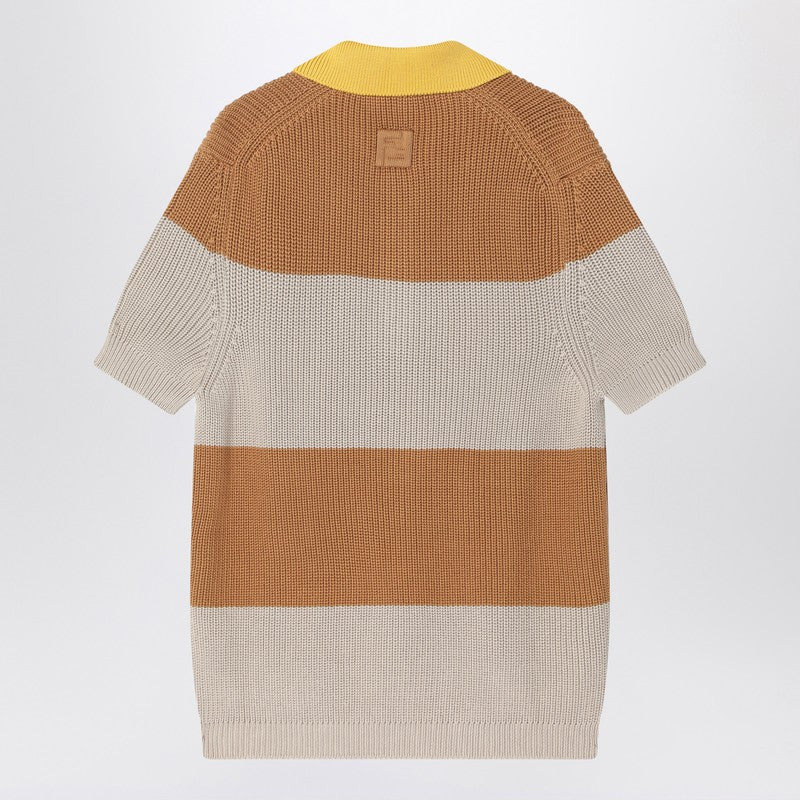 Fendi Knitted Cotton Polo Shirt With Sand And Beige Stripes Men - 2