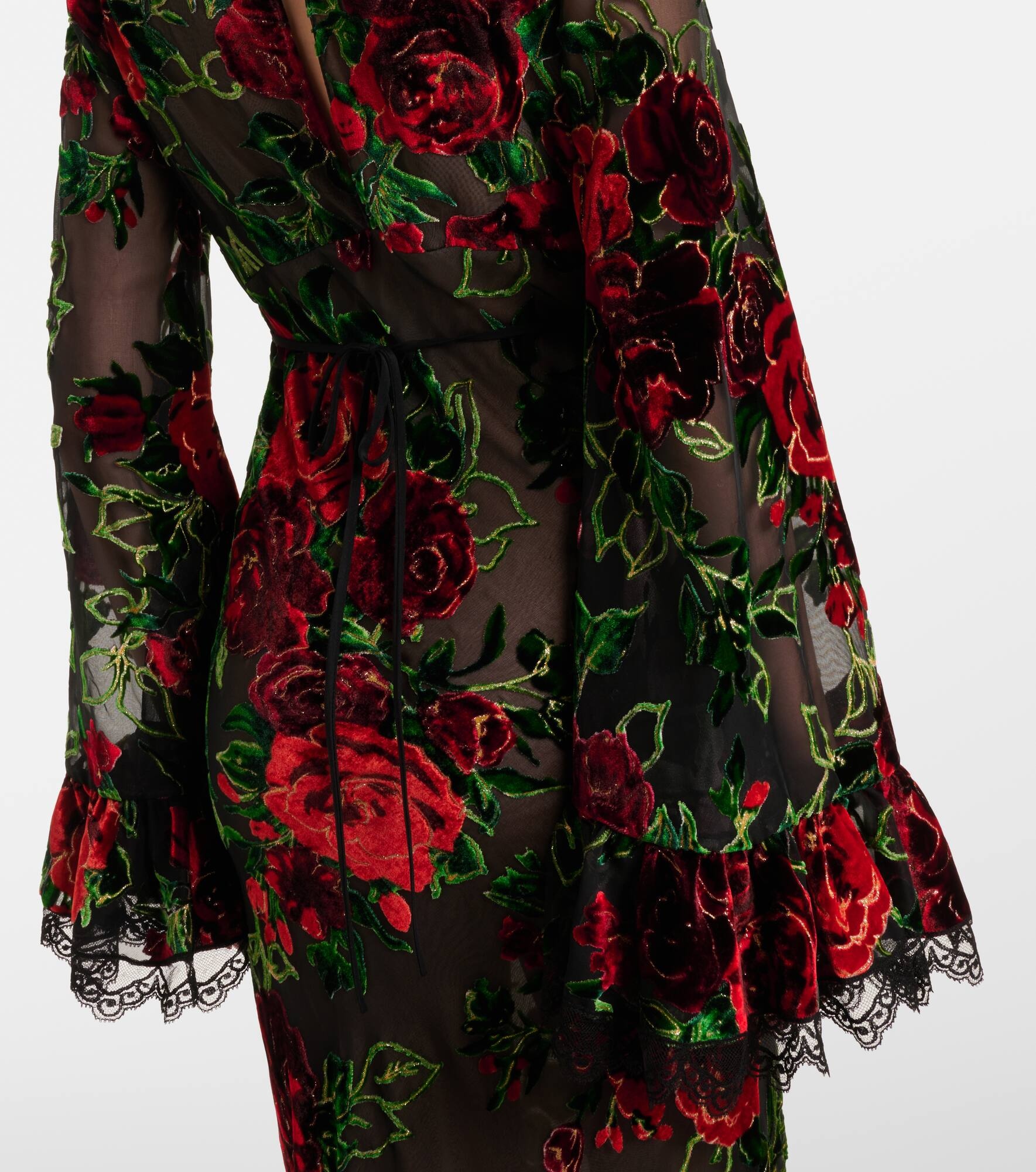 Floral lace-trimmed velvet devoré gown - 6