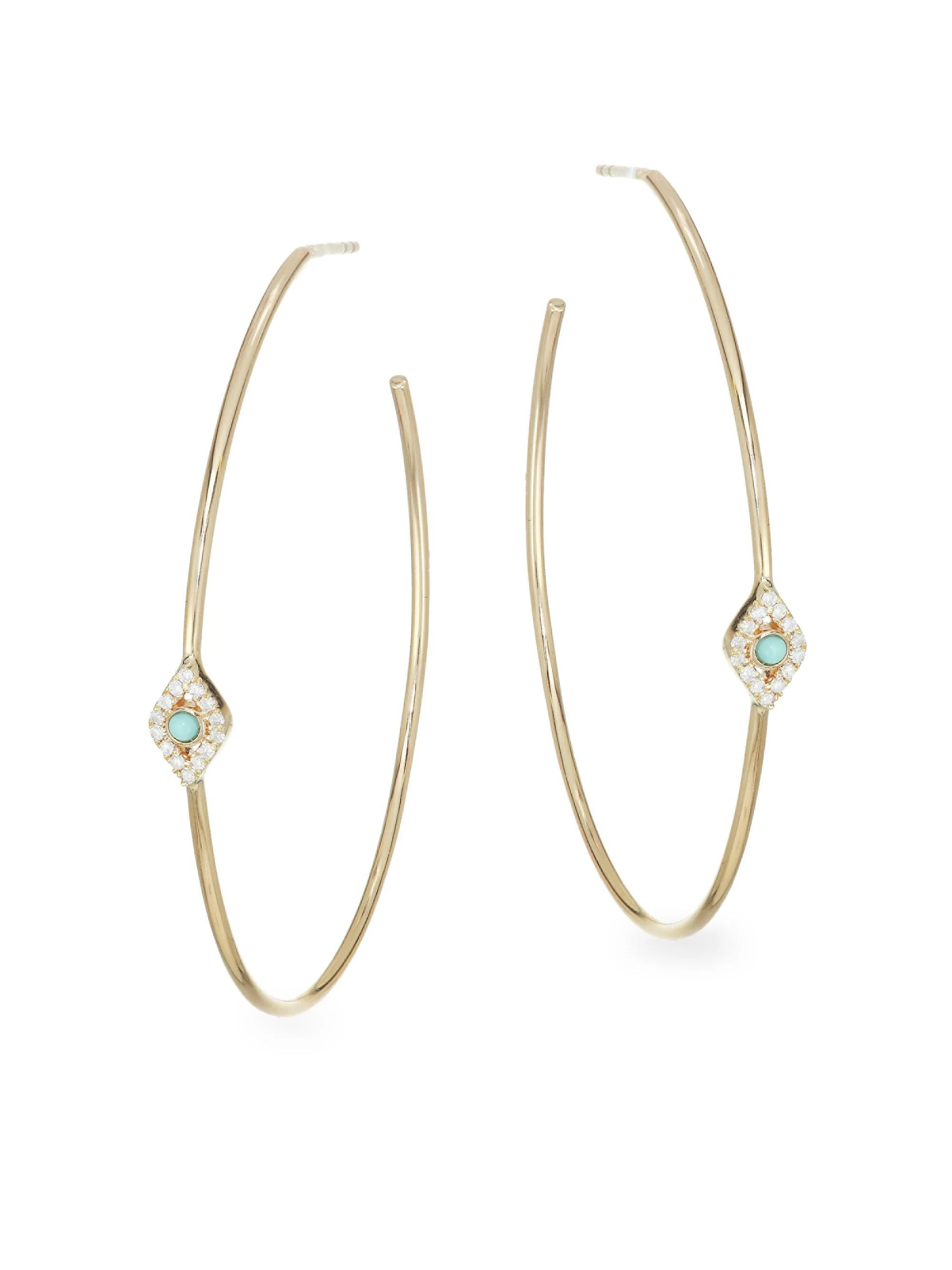 Women's Turquoise Bezel Eye Hoops - Yellow Gold - 1