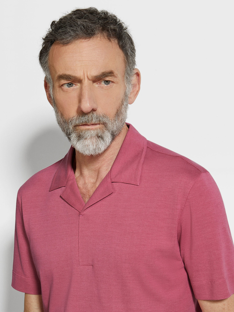 ZEGNA FUCHSIA SILK AND COTTON PIQUET POLO SHIRT outlook