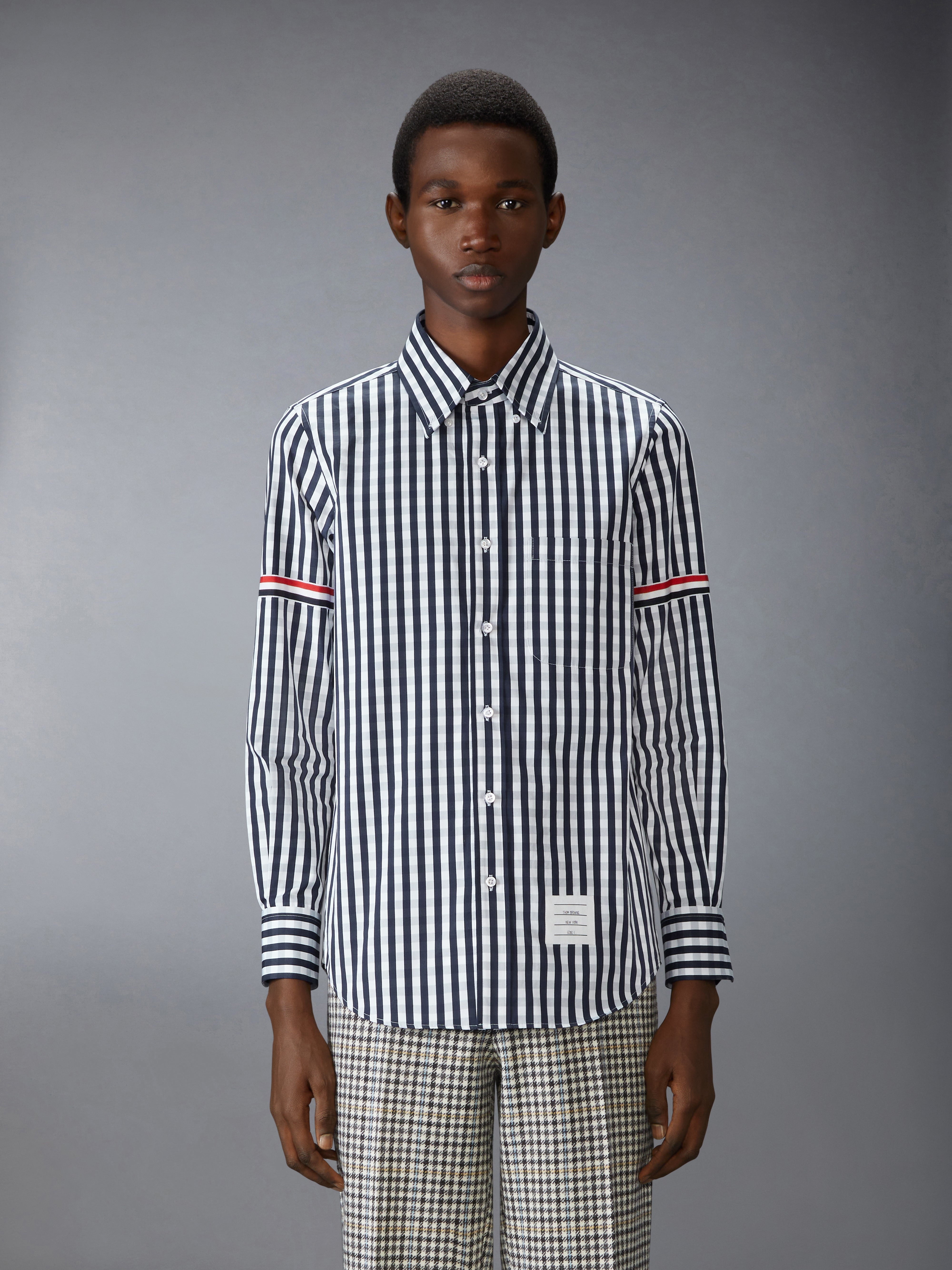 GINGHAM CHECK POPLIN ARMBAND SHIRT - 3