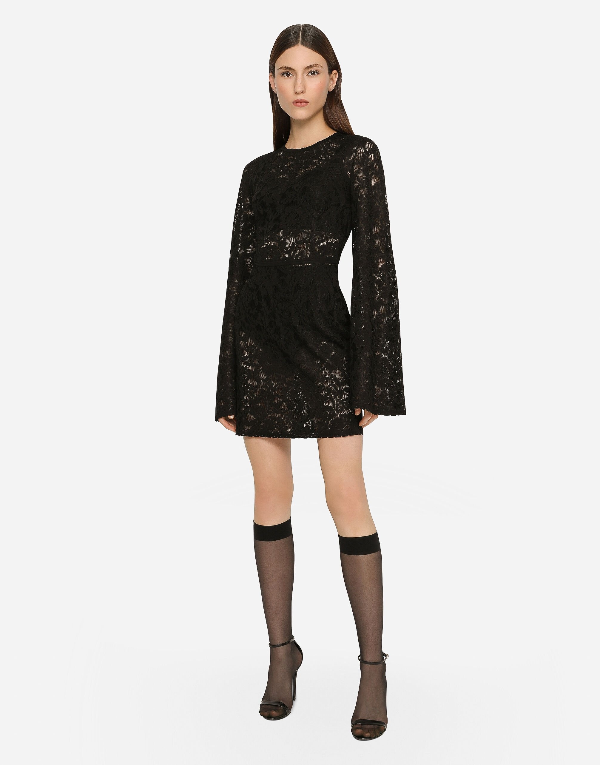 Short lace-stitch dress with full sleeves - 2