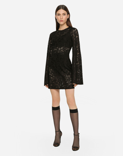 Dolce & Gabbana Short lace-stitch dress with full sleeves outlook