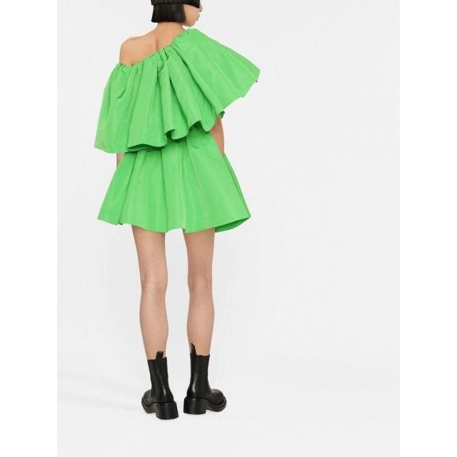 Green short dress with ruffles and flounces - 4