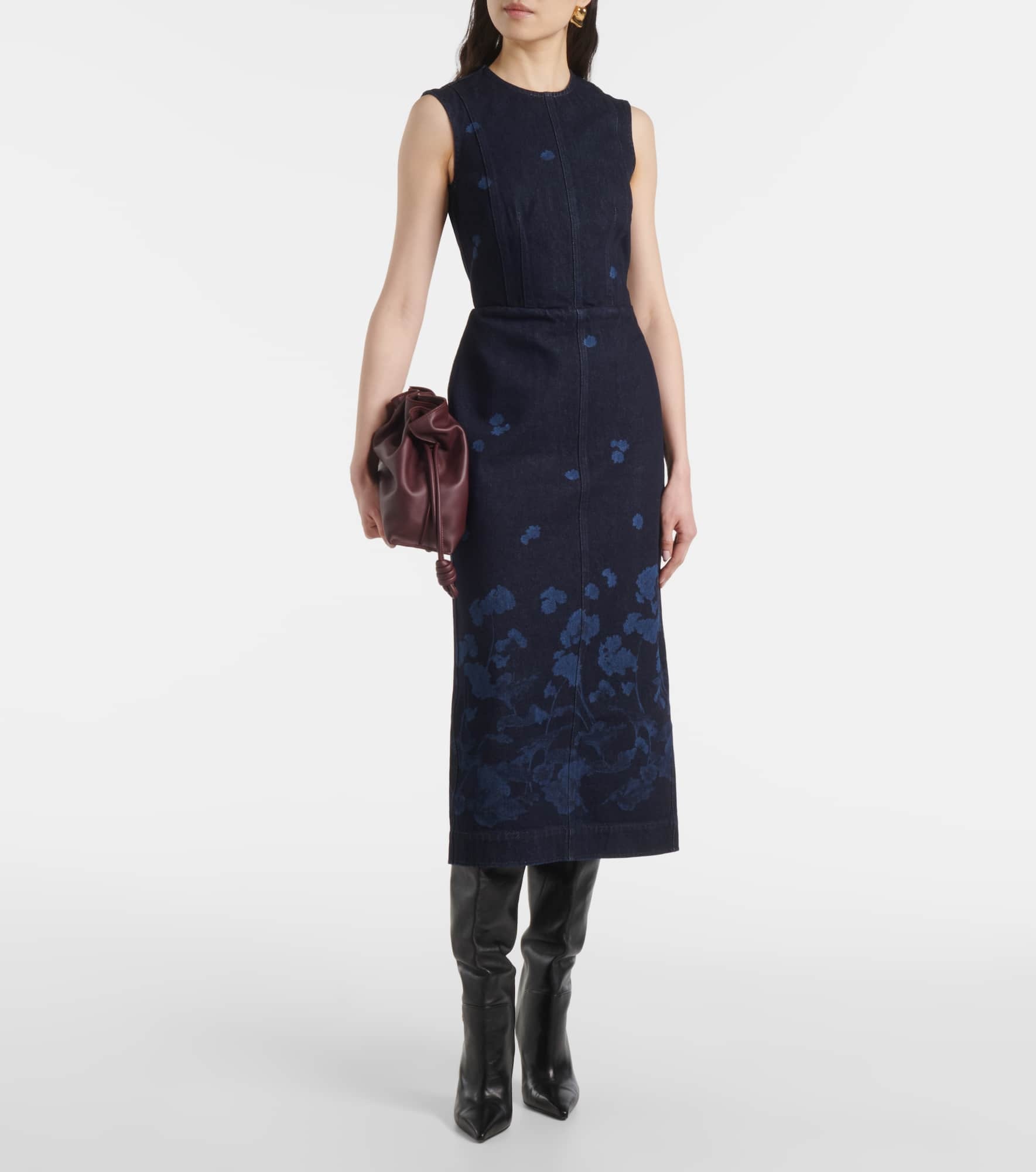 Floral denim midi dress - 2