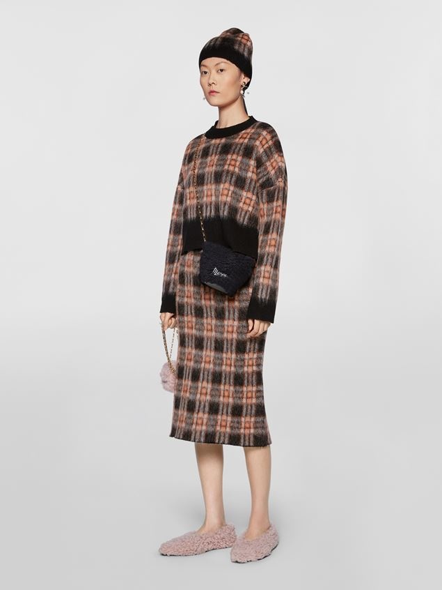 CHECK WOOL AND BRUSHED MOHAIR MIDI SKIRT - 2