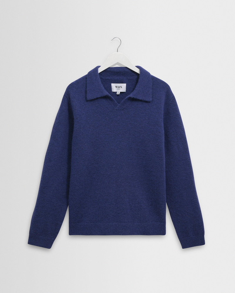 Carter - Blue Open Collar Fluffy Wool Knit Polo 1