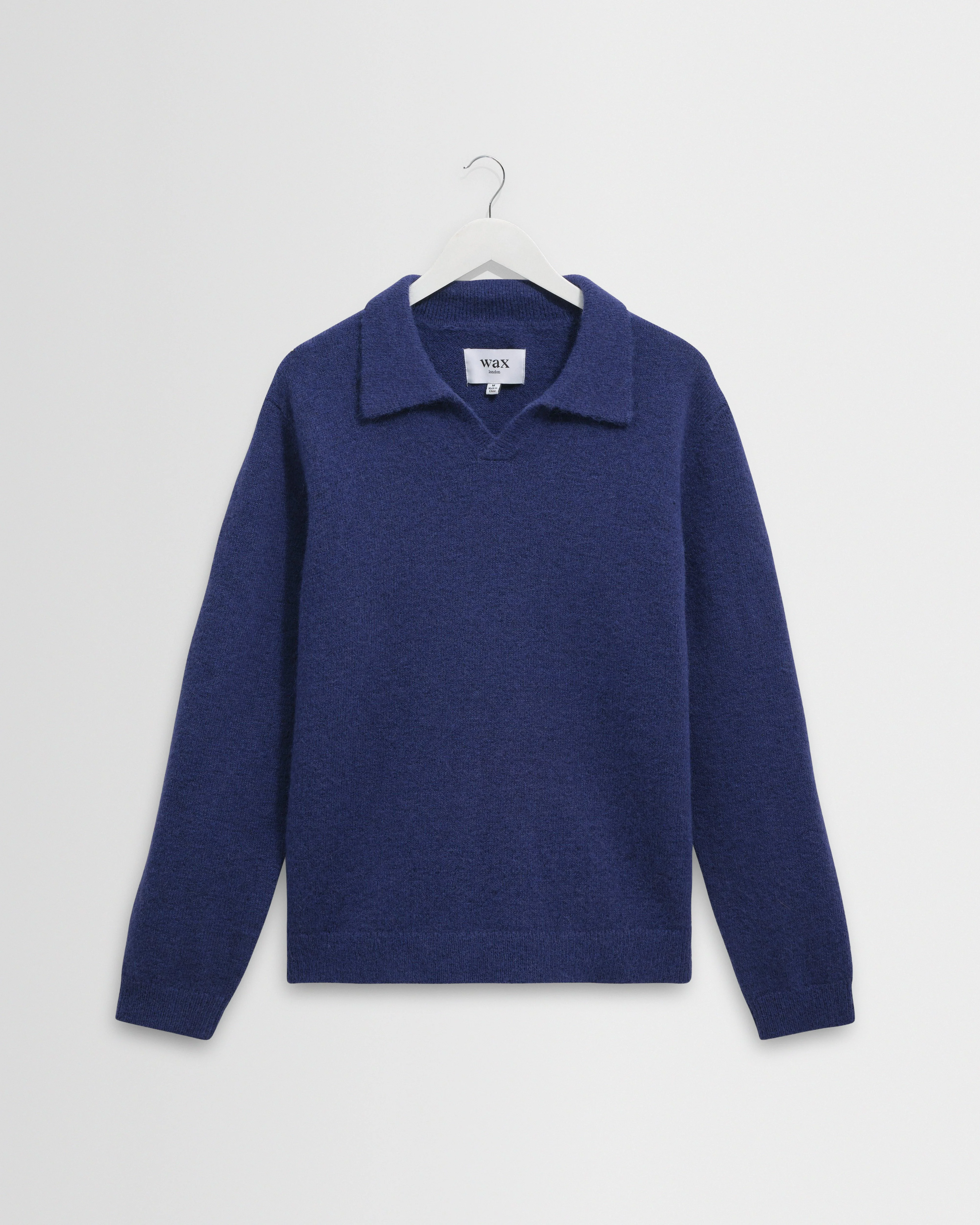 Carter - Blue Open Collar Fluffy Wool Knit Polo - 1