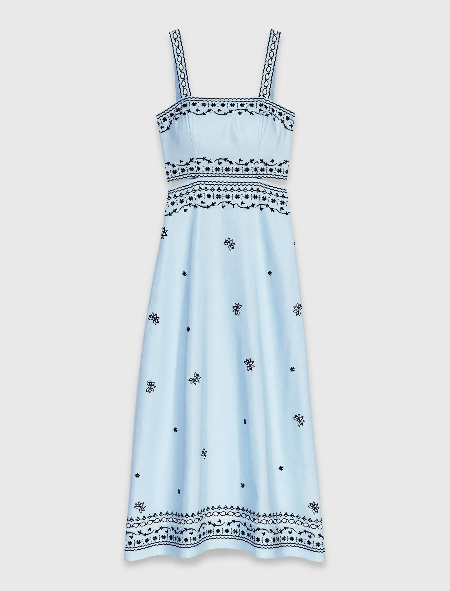 Embroidered linen blend maxi dress - 1