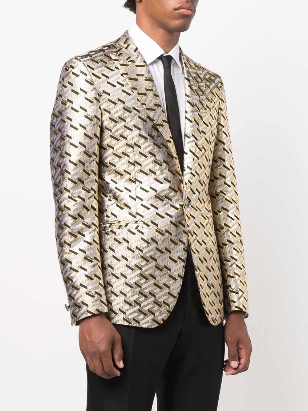 Greca-pattern single-breasted blazer - 3