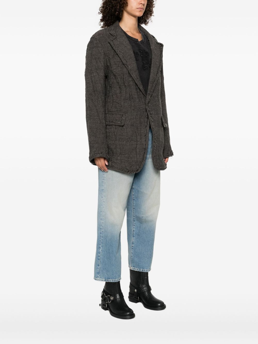 frayed-edge single-breasted blazer - 3