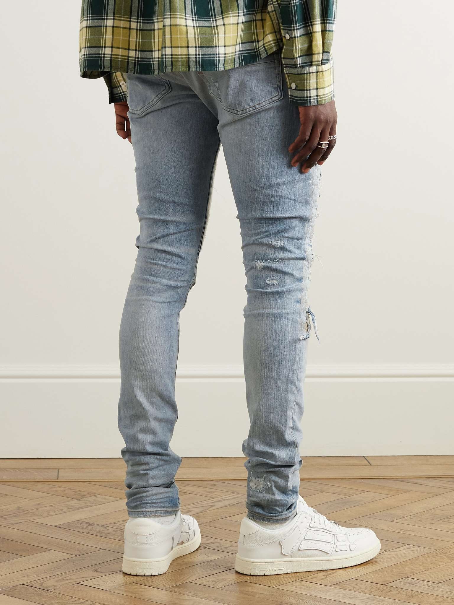 Skinny-Fit Logo-Embroidered Distressed Patchwork Jeans - 4