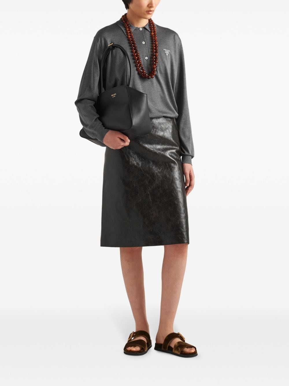 cracked-effect leather midi skirt - 2