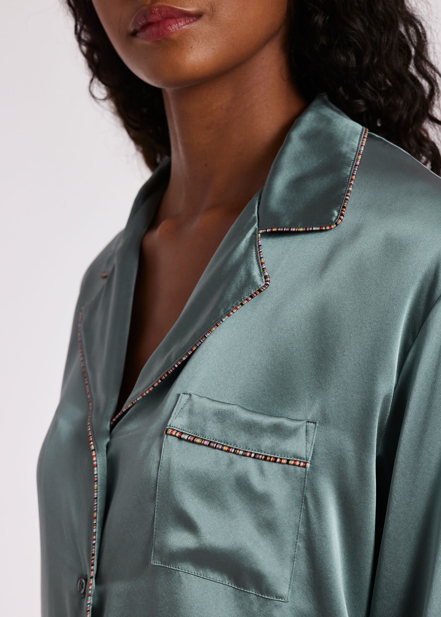 Satin Teal 'Signature Stripe' Pyjamas - 11