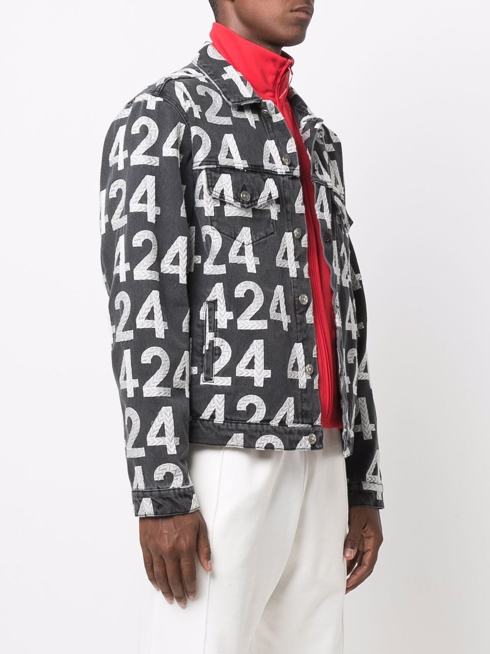 logo-print cotton-blend denim jacket - 3
