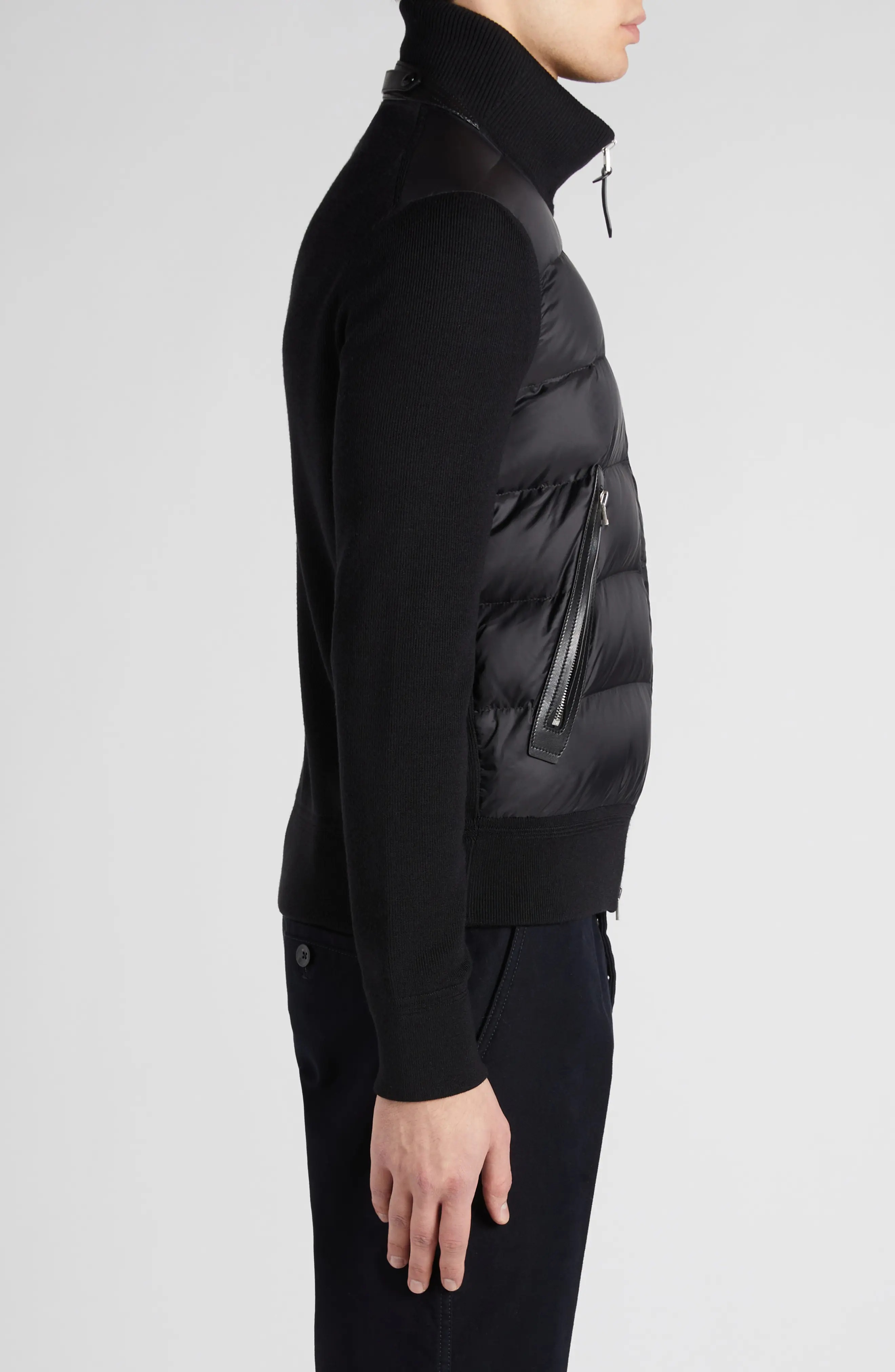 Mixed Media Puffer Front Merino Wool Cardigan - 4