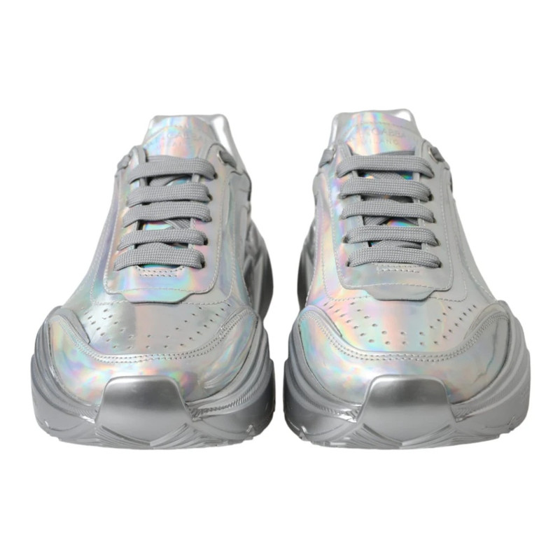 Dolce & Gabbana SILVER SHIMMERING LEATHER SNEAKERS SHOES outlook