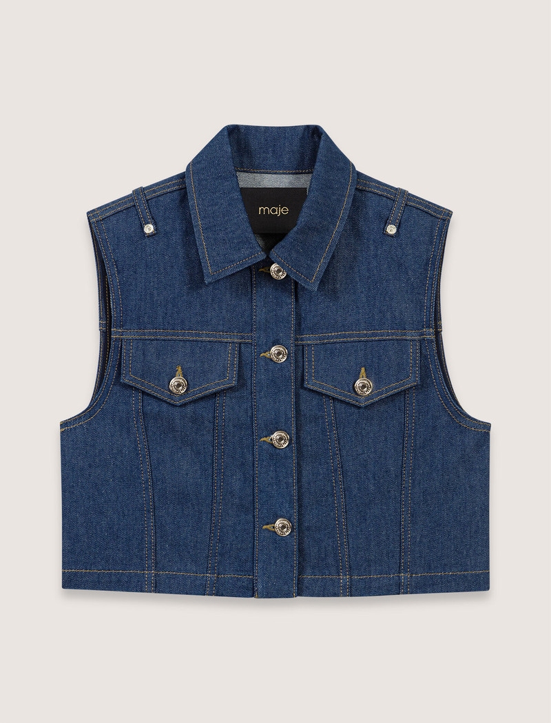 Denim cropped sleeveless jacket 1