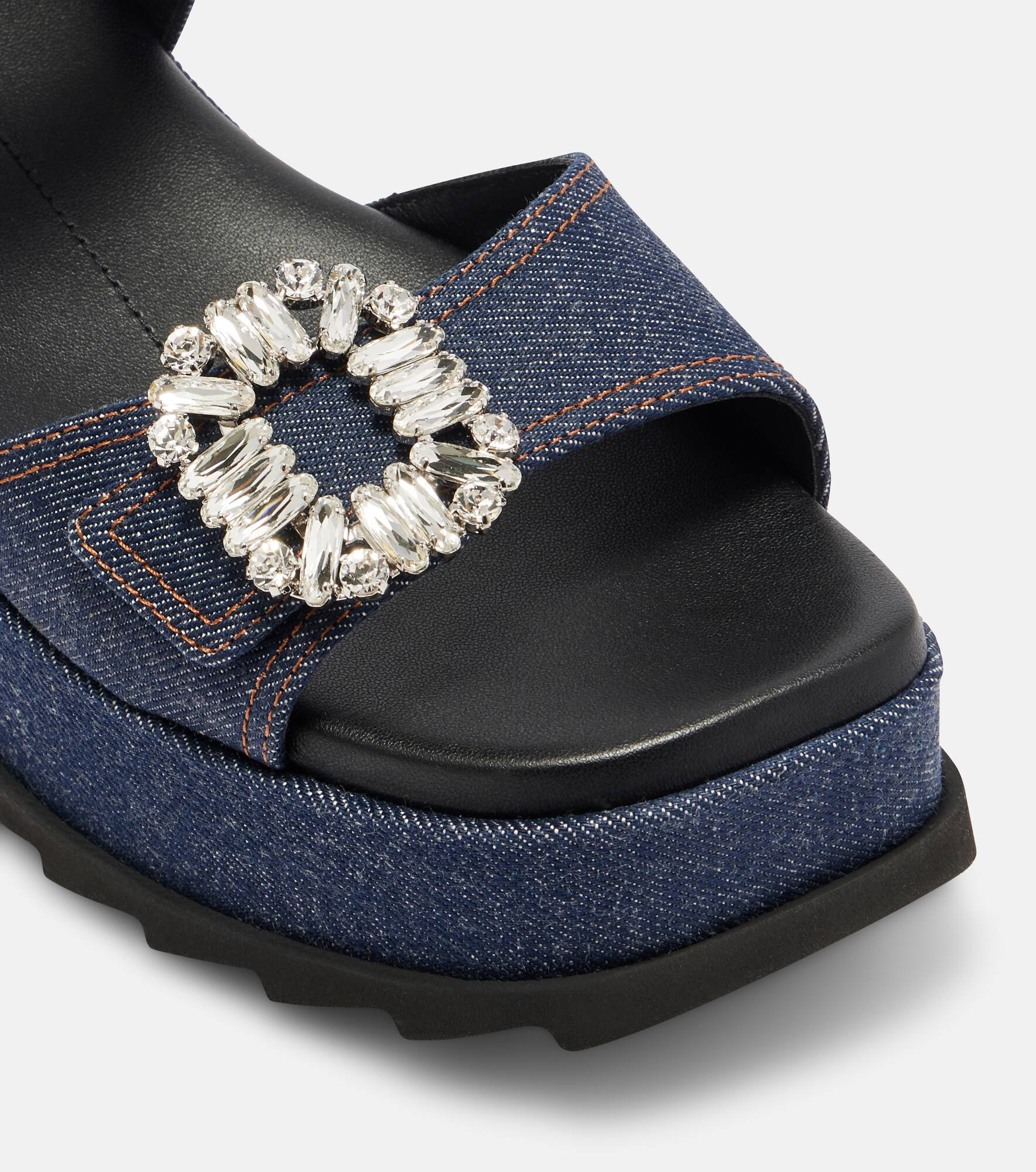 Embellished denim wedge sandals - 5
