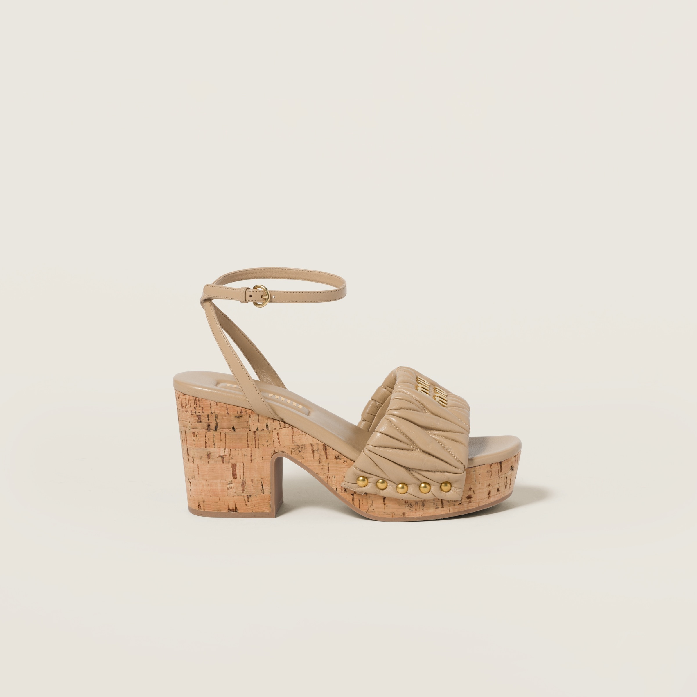 Matelassé nappa leather cork heel sandals - 2