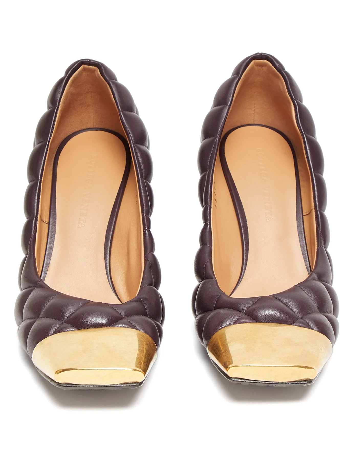 Square toe cap quilted-leather pumps - 5